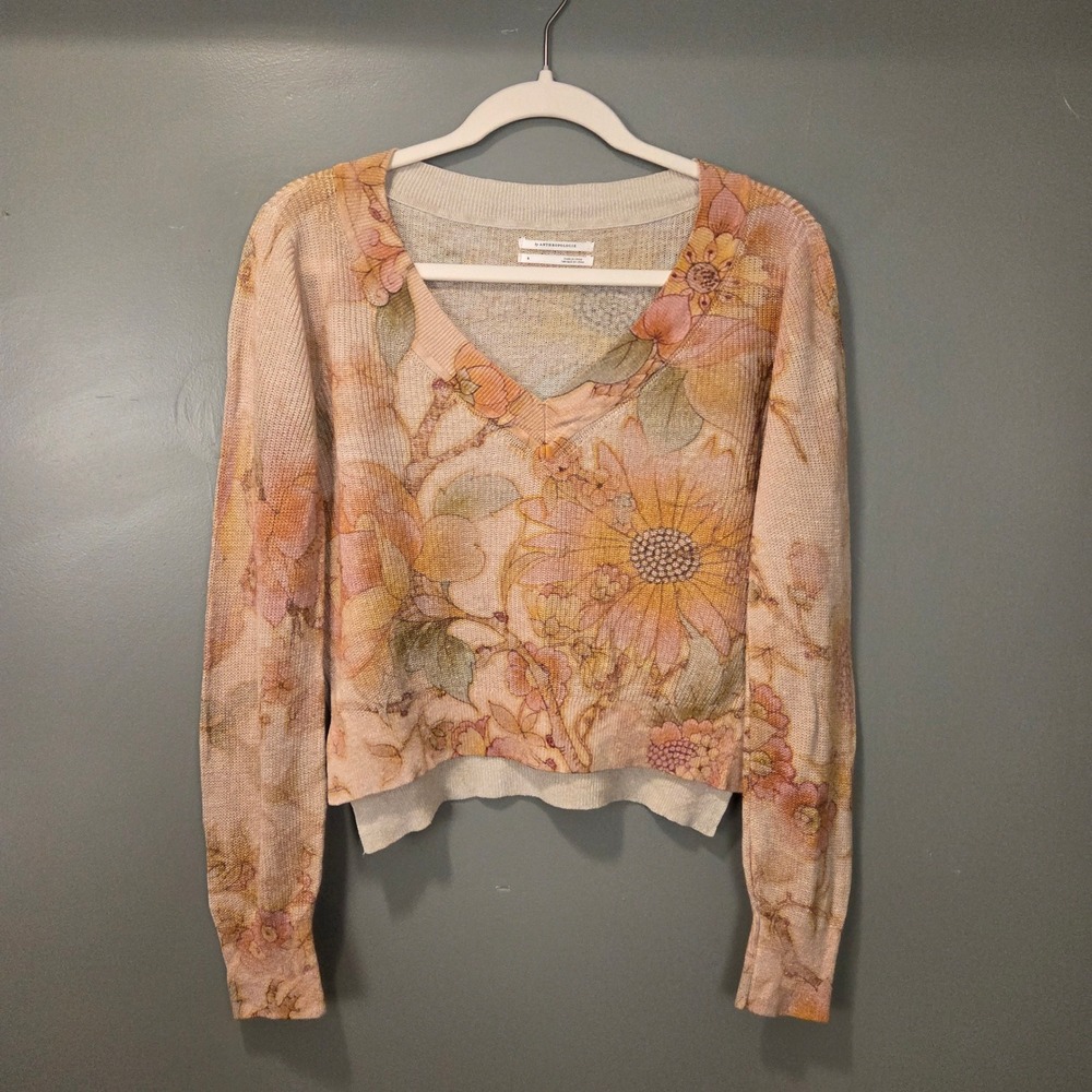 Anthropologie Women's The Dreamer Floral Print Lightweight Sweater Linen, Size S